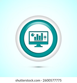 Data analytics icon design. Market research sign, analytic icon, Teal color round button design