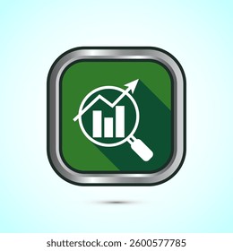 Data analytics icon design. Market research sign, analytic icon, Green color shadow button design 