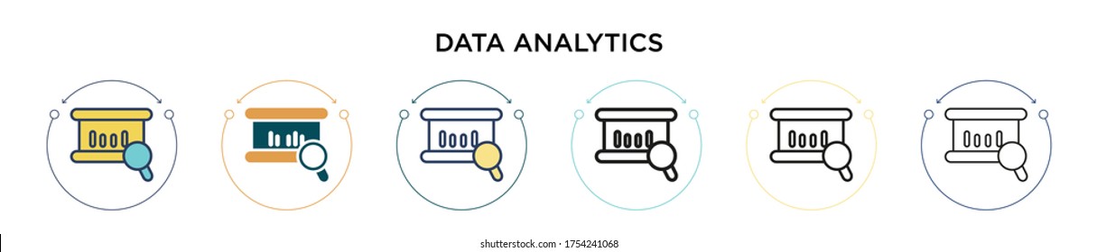 Data analytics icon in filled, thin line, outline and stroke style. Vector illustration of two colored and black data analytics vector icons designs can be used for mobile, ui, web