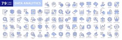 Data analytics icon set. Data Analysis Technology Symbols Concepts. With Concepts like data security, analytics, Mining, network, server, Monitoring, Icons. Dual Colors Flat Icons Vector Collection