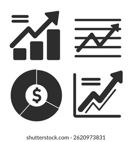 Data analytics icon set bar, arrow for showing research and growth of the market.