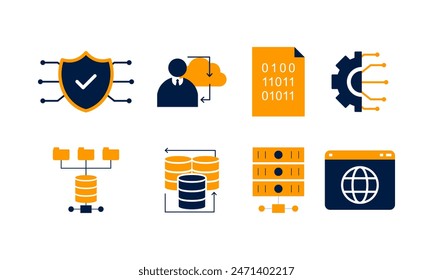 Data analytics icon set. Big data analysis technology symbol