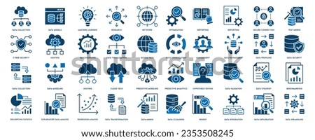 Data analytics icon set. Big data analysis technology symbol. Containing database, statistics, analytics, server, monitoring, computing and network icons