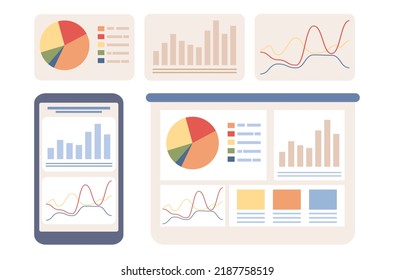 Data analytics icon set. Business analysis strategy. Marketing solutions, financial performance, accounting, statistics concept. Vector flat illustration