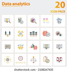 Data Analytics Icon Set. Collection Of Simple Elements Such As The Stock, Batch Processing, Big Data, Data Center, Deep Learning, Vault, Classification.