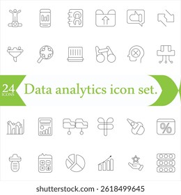 Data analytics icon set. Containing database, statistics, analytics, server, monitoring, computing, network and more. Vector illustration