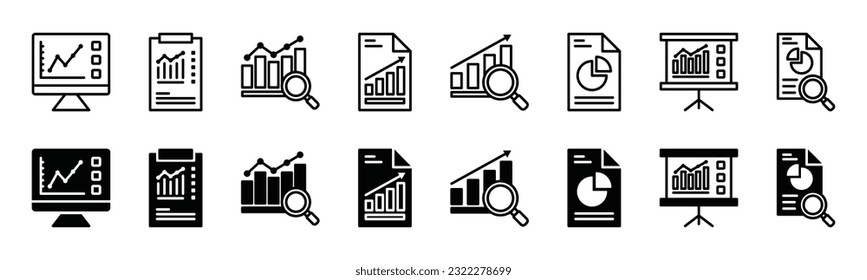 Data analytics icon set. Database, statistics, analytics, server, profit graph, performance, monitoring, computing and network icons in line and flat style for apps and websites. Vector illustration