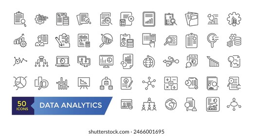 Data analytics icon set. Technology related icon collection. Editable stroke illustration. Vector ui and web icon.