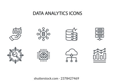 Data analytics icon set.vector.Editable stroke.linear style sign for use web design,logo.Symbol illustration.