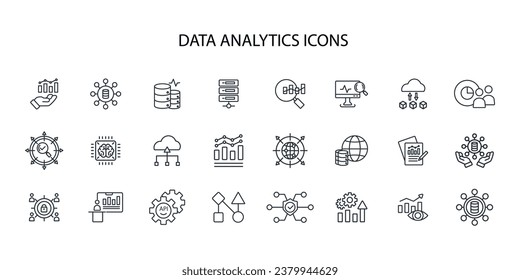 Data analytics icon set.vector.Editable stroke.linear style sign for use web design,logo.Symbol illustration.