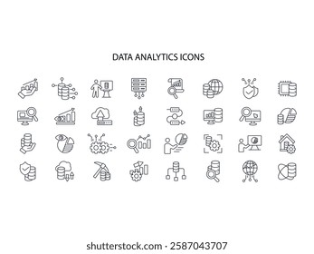 Data analytics icon set.vector.Editable stroke.linear style sign for use web design,logo.Symbol illustration.