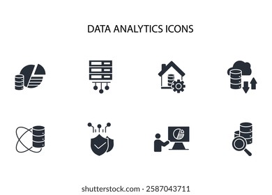 Data analytics icon set.vector.Editable stroke.linear style sign for use web design,logo.Symbol illustration.