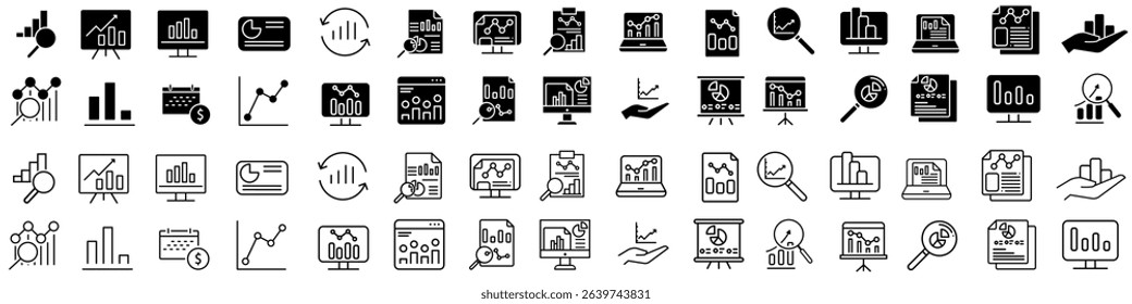 Data Analytics icon vector set. Analysis illustration sign collection. report symbol. statistics Logo. Collection of chart, graph, growth, trend, bar graph, dashboard, infographic web