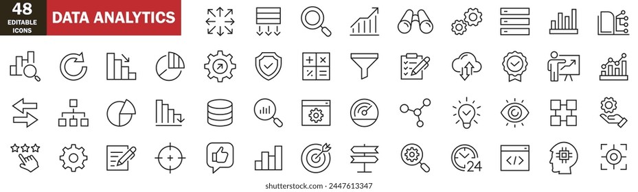 Data analytics icons analysis icons, big , data processing, icons, chart and diagram icons, Analytics, server, mining, data filter, traffic, AI, hosting, monitoring. Statistics, analytics,