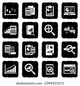 Data Analytics Icons. Grunge Black Flat Design. Vector Illustration. 