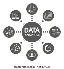 data analytics icons, information technology and network concept