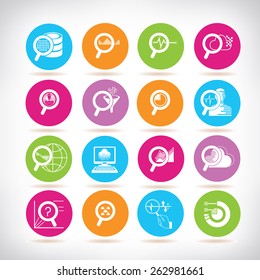 data analytics icons, magnifier glass icons