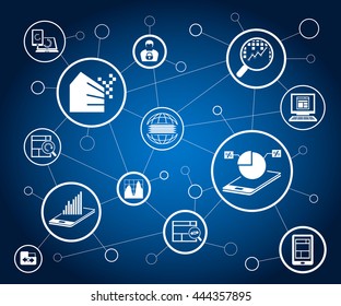 Data Analytics Icons Network On Blue Stock Vector (Royalty Free ...