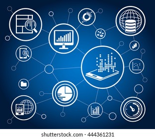 Data Analytics Icons Network On Blue Stock Vector (royalty Free 