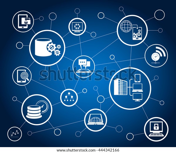 Data Analytics Icons Network On Blue Stock Vector (Royalty Free ...