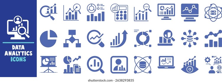 Data analytics icons set business intelligence charts graphs