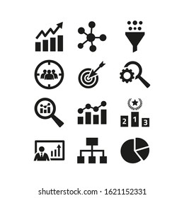 Data analytics icons set on white background.