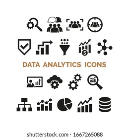 Data analytics icons set on white background.