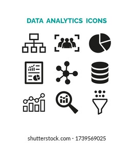 Data analytics icons set on white background.