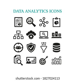 Data analytics icons set on white background.