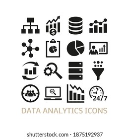 Data analytics icons set on white background.