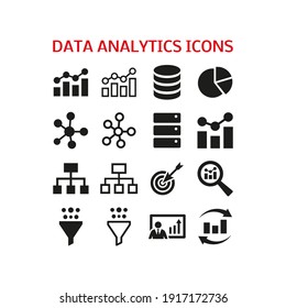 Data analytics icons set on white background.