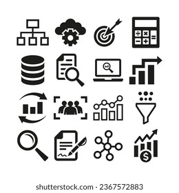 Data analytics icons set on white background.