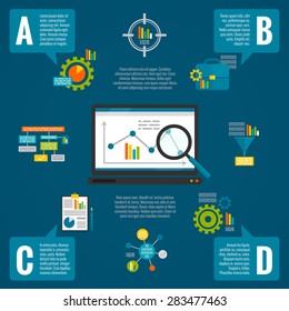 Data analytics infographic set with diagrams charts and comments flat vector illustration 