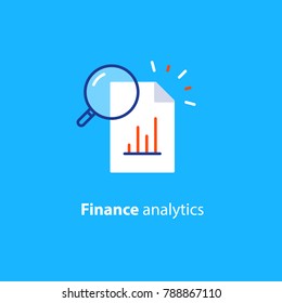 Data analytics, information research, investment report paper, marketing study, audition services, vector icon