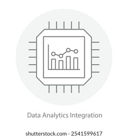 Data Analytics Integration Icon – Bar Graph Inside a Chip, Representing Smart Data Analysis.