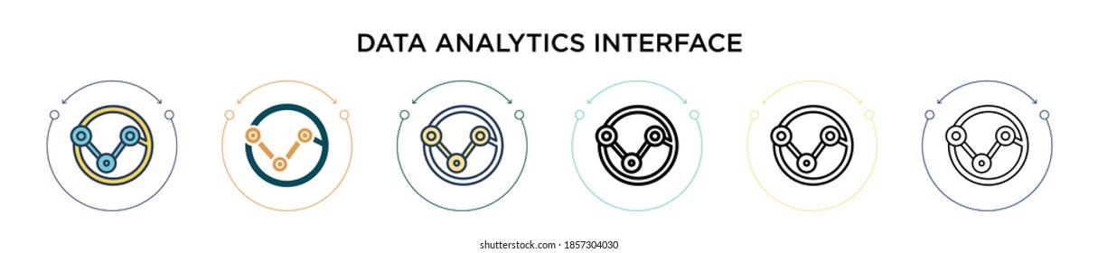 Data analytics interface icon in filled, thin line, outline and stroke style. Vector illustration of two colored and black data analytics interface vector icons designs can be used for mobile, ui,
