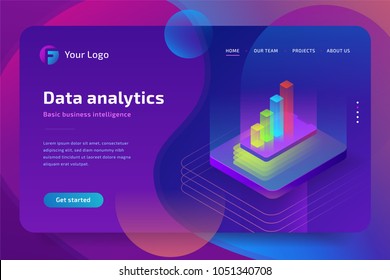 Data Analytics Isometric Composition For Website. Vector Isometric Illustration.