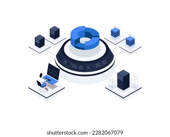 Data analytics Isometric Illustration Flat Color. Suitable for Mobile App, Website, Banner, Diagrams, Presentation, and Other Graphic Assets.