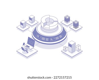 Data analytics Isometric Illustration Lineal Color. Suitable for Mobile App, Website, Banner, Diagrams, Presentation, and Other Graphic Assets.