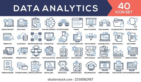 Data Analytics Line Color Icon Set Collection