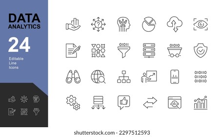 Data Analytics Line Editable Icons set. Vector illustration in modern thin line style of technology icons: charts, graphs, filter, data mining and more. Pictograms and infographic