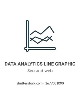 Data analytics line graphic outline vector icon. Thin line black data analytics line graphic icon, flat vector simple element illustration from editable seo and web concept isolated stroke on white 