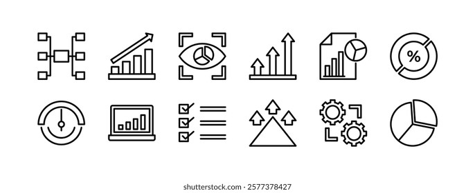 Data analytics line icon set isolated on white background vector illustration