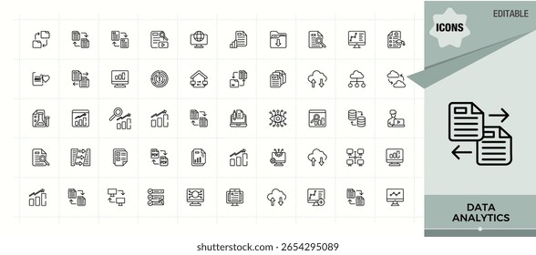 Data Analytics line icon set. Vector icons collection. Contains such symbols as analytics, information, computing, research, management. Pixel perfect. Editable stroke. Computing icon.