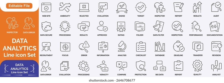 Data analytics line icons collection. Big Data Analytics icon set in a flat design. Thin outline icons pack. Vector illustration. Line icon set
