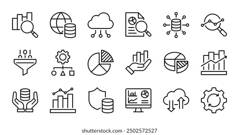 Data analytics line icons set vector illustration. editable stroke