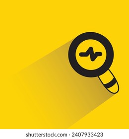 data analytics magnifier icon with shadow on yellow background