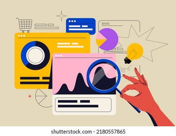 Data analytics or marketing seo optimization illustration concept with abstract infographics tabs and graphs. Vector illustration