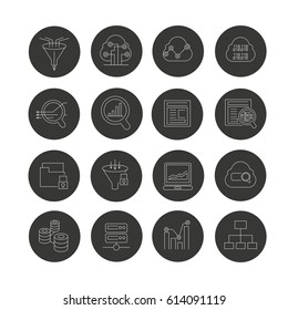 data analytics and network icon in circle buttons
