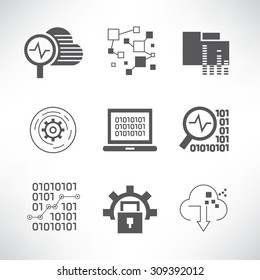 conjunto de ícones de análise de dados e de rede
